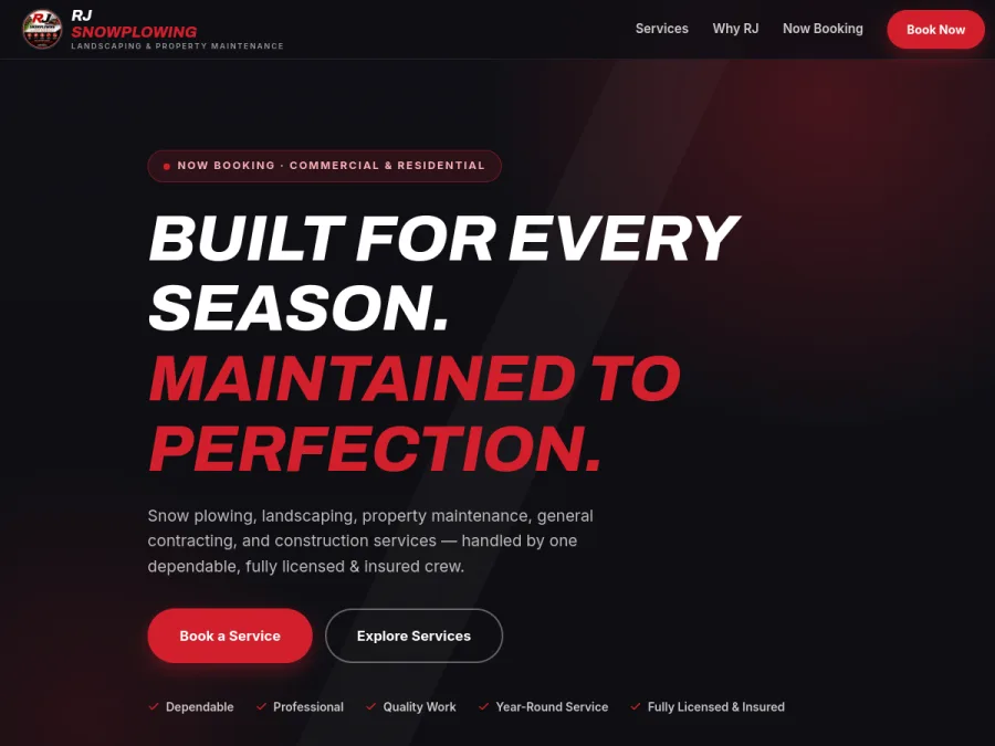 RJ Snowplowing — landscaping and snow removal booking website